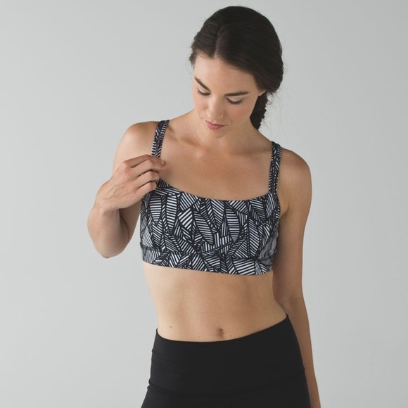 Lululemon Straight Up Sports Bra Banana Leaf White Black Size 4 - Picture 1 of 7